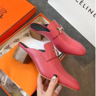 Hermes Paradis Mid-Heel Mules Pink 2019