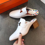 Hermes Paradis Mid-Heel Mules White 2019