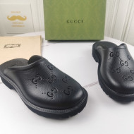 Gucci Perforated GG Rubber Mules 2cm Black 2021 