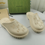 Gucci Perforated GG Rubber Mules 2cm White 2021 