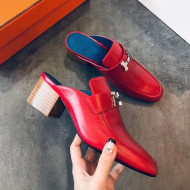 Hermes Paradis Mid-Heel Mules Red 2019