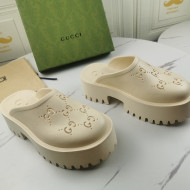 Gucci Perforated GG Rubber Mules 5cm White 2021 