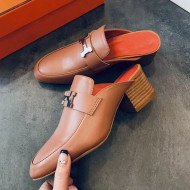 Hermes Paradis Mid-Heel Mules Brown 2019