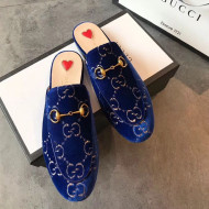 Gucci Princetown GG Velvet Flat Slipper Mules 475094 Blue 2019