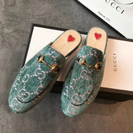 Gucci Princetown GG Velvet Flat Slipper Mules 475094 Light Blue 2019