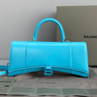 Balenciaga Hourglass Streched Top Handle Bag in Shiny Box Calfskin 92945 Azur Blue 2021