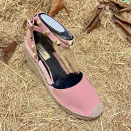 Valentino Double Rockstud Grainy Calfskin Wedge Espadrillas 6.5cm Pink 2021