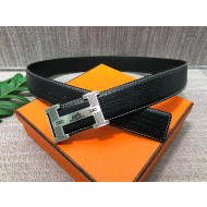 Hermes Lizard Embossed Calfskin Belt 3.8cm with H Buckle Black/Silver 2021