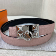 Hermes Glenan Reversible Calfskin Belt 25mm with Stud Buckle Pink 2021