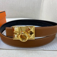 Hermes Glenan Reversible Calfskin Belt 25mm with Stud Buckle Brown 2021