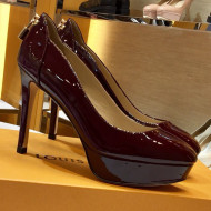 Louis Vuitton Patent Calfskin High-Heel Lock Back Platform Pump Burgundy 2019