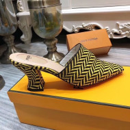 Fendi Woven Leather High Heel Mules Sandals Yellow 2020