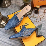 Fendi Woven High Heel Mules Sandals Blue 2020