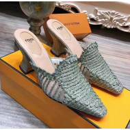 Fendi Woven High Heel Mules Sandals Green 2020