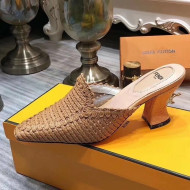 Fendi Woven High Heel Mules Sandals Brown 2020