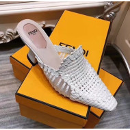 Fendi Woven High Heel Mules Sandals White 2020