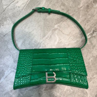 Balenciaga Hourglass Sling Shoulder Bag in Green Shiny Crocodile Embossed Calfskin 2020