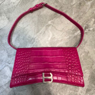 Balenciaga Hourglass Sling Shoulder Bag in Pink Shiny Crocodile Embossed Calfskin 2020