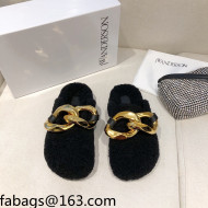 JW Anderson Shearling Chain Mules Black 2021 1116111