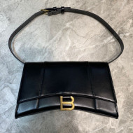 Balenciaga Hourglass Sling Shoulder Bag in Shiny Calf Leather Black/Gold 2020