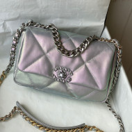 Chanel 19 Iridescent Lambskin Small Flap Bag AS1160 Light Blue/Purple 2022