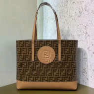 Fendi Glazed FF Fabric and Leather Shopper Bag Brown 2019