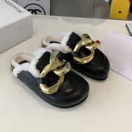 JW Anderson Calfskin Fur Chain Mules Black 2021