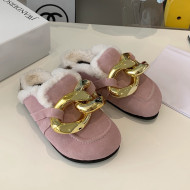 JW Anderson Suede Fur Chain Mules Pink 2021