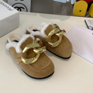 JW Anderson Suede Fur Chain Mules Khaki 2021