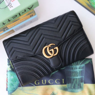 Gucci GG Marmont Chevron Leather Clutch 498079 Black 2019