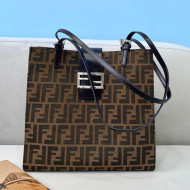 Fendi Vintage Vertical FF Canvas Small Tote Bag Brown 2021