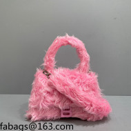 Balenciaga Hourglass Small Top Handle Bag in Pink Rabbit Fur 2021