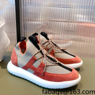 Hermes Duel Knit and Suede Sneakers Beige/Orange 2021