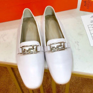 Hermes Vincennes Calfskin Flat Loafers White 2019