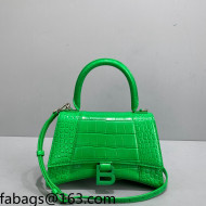 Balenciaga Hourglass Small Top Handle Bag in Shiny Crocodile Leather All Green 2021