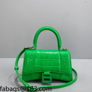 Balenciaga Hourglass Mini Top Handle Bag in Shiny Crocodile Leather All Green 2021