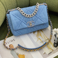 Chanel 19 Washed Denim Small 26cm Flap Bag AS1160 Light Blue 2022 