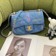 Chanel Printed Denim Small Flap Bag AS3134 Blue/Multicolor 2022 