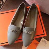 Hermes Kelly Calfskin Flat Loafers Grey 