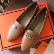 Hermes Kelly Calfskin Flat Loafers Brown