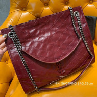 Saint Laurent Niki Medium Shopping Bag in Crinkled Vintage Leather 577999 Burgundy 2019