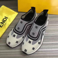 Fendi FF Embroidered Mesh Slip-on Sneakers White 2019