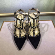 Valentino Rockstud Suede Ankle Heel Sandals Black