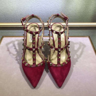 Valentino Rockstud Suede Ankle Heel Sandals Red