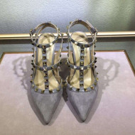 Valentino Rockstud Suede Ankle Heel Sandals Grey