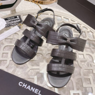 Chanel Quilted Lambskin Flat Sandals with Bow Black 2022 032801