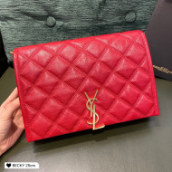 Saint Laurent Becky Chain Bag in Diamond-Quilted Lambskin 629426 Red 2020