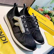 Fendi FFreedom Silk Crystal F Slip-on Sneakers Black 2019