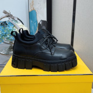 Fendi Force Calfskin FF Lug Sole Lace-up All Black 2021