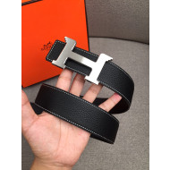 Hermes Litchi Grained Calfskin Belt 4 cm with H Buckle Black 2021 01